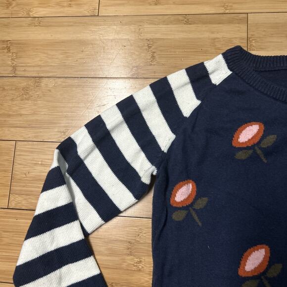 Love Hanna Women S Navy Floral Stripe Sweater Crewneck Knit Pullover Cotton Wool - Picture 3 of 5